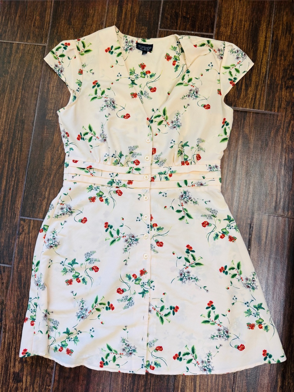 Topshop light pink mini dress, new, buttonfront, cap sleeve, floral